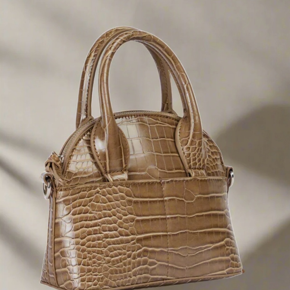 Zara Elegant Tan Crocodile-Embossed Handbag - Picture 9 of 14